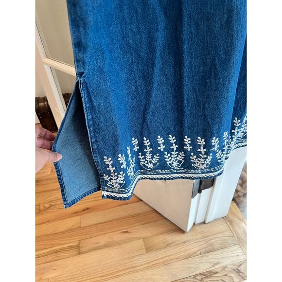 Vintage Agapo Women's Embroidered Jumper Maxi Denim Dress – XL/2X - Picture 5 of 8